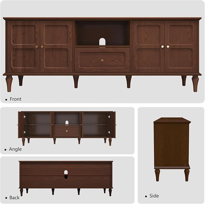 ARTPOWER 67'' Mid-Century Modern TV Stand with Storage Drawer and Doors, Long TV Stand with Adjustable Shelves for 75 Inch TV for Living Room, Bedroom, Brown