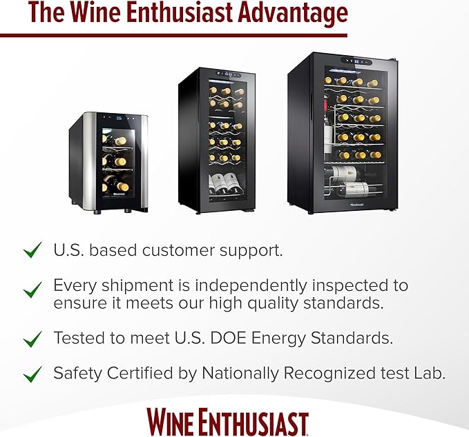 Wine Enthusiast 18-Bottle Dual Zone MAX Compressor Wine Cooler – Freestanding Beverage Refrigerator, Mini Fridge with Digital Touchscreen, Split Storage, Energy-Efficient Cooling, and LED Display