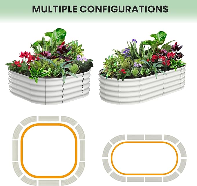 2 Pcs 6x3x1.5ft Oval Raised Garden Bed, Galvanized Raised Beds,Open-Ended Base Metal Raised Planter Beds,Garden Bed Outdoor,Planter Raised Boxes for Vegetables, Flowers,Tool-Free Asse,White
