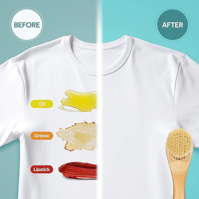 BFWood Laundry Stain Brush, Natural Soft Boar Bristles, Removes Tough Stains from Delicate Fabrics Like Knits, Cotton, and Linens, Gentle on Fabrics, No Damage