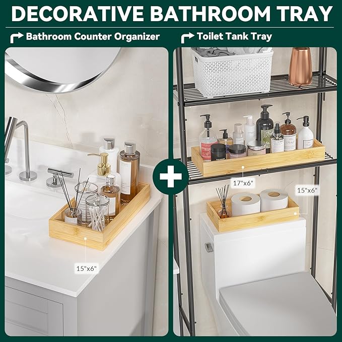 Bamboo Kitchen Drawer Organizer, Stackable Utensil Holder Silverware Organizer Cutlery Tray - 2PCS Organizer Bins for Makeup Jewelries Flatware in Bathroom, Office Desk, Cabinets, 15x6x2 inch