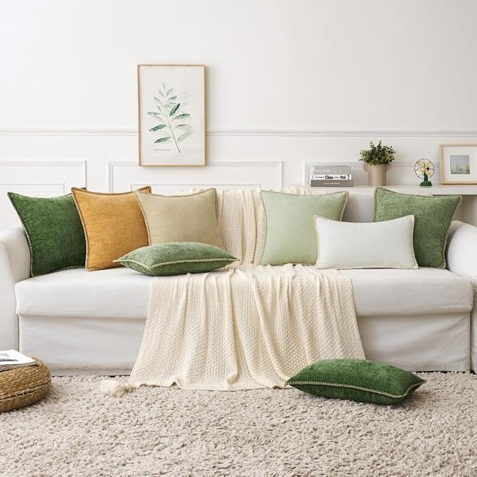 MIULEE Pack of 2 Couch Throw Pillow Covers 24x24 Inch Beige Farmhouse Decorative Pillow Covers with Stitched Edge Soft Chenille Solid Dyed Spring Pillow Covers for Sofa Bed Living Room