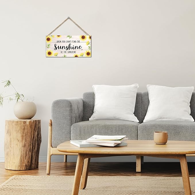 Be The Sunshine Wooden Hanging Sign Plaque, Sunflower Wall Decor Sign With Inspirational Quotes, Rustic Wood Sign Wall Art for Home Nursery Living Dining Room Farmhouse Garden Yard - A21