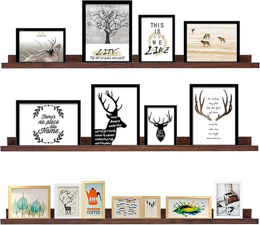 AZSKY Floating Shelves Deep Walnut for Wall Long Picture Ledge Shelf 48 Inch Beige Photo Ledge Shelves with Lip Wall Bookshelf for Kids Bedroom Living Room Bathroom Kitchen Wooden Spice Rack Set of 3