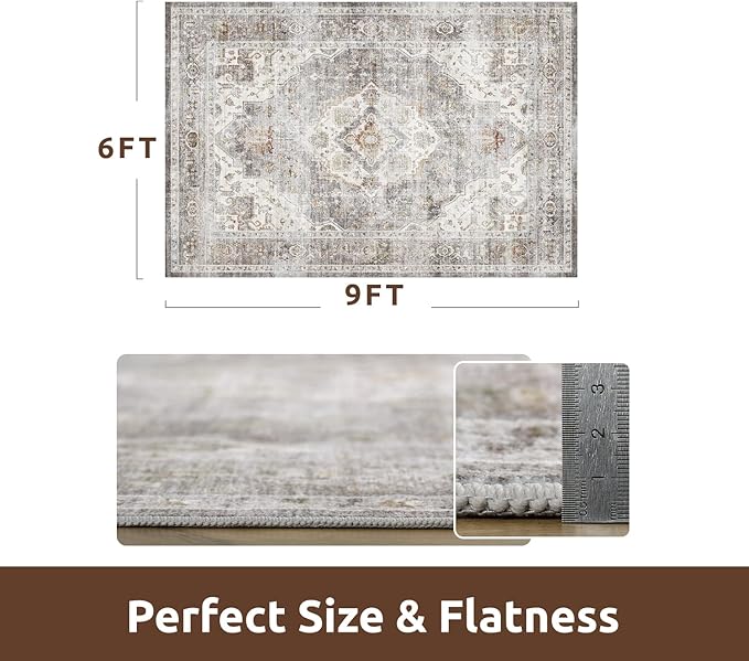 AMOAMI-Area Rug 6X9 Rugs for Living Room-Vintage Soft Grey Rugs for Bedroom-Non Slip Carpet-Machine Washable Rug for Dining Room Living Room Bedroom Office Under Table