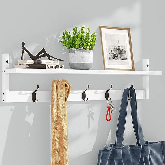 AMBIRD Wall Hooks with Shelf | Entryway Hanging Wood Coat Hooks | Wall-Mounted Rack with 5 Dual Hooks | Bathroom, Living Room, Bedroom (Modern).