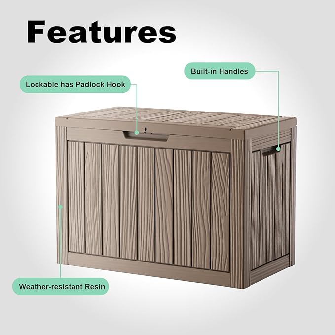 45 Gallon Deck Box Large Outdoor Storage for Patio Furniture,Outdoor Cushions,Garden Tools and Pool Supplies,Waterproof,Resin,Lockable(Grey)