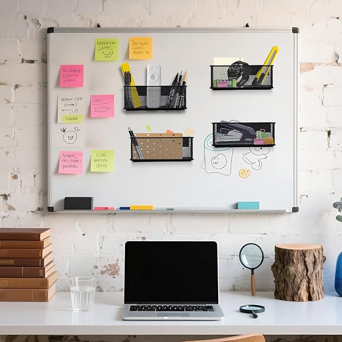 6.29'' × 2.28'' × 2.48 Black Magnetic Basket for Refrigerator Magnetic Organizer Holder Locker Organizer for Home Office Accessories Magnetic Basket for Whiteboard,Set of 4