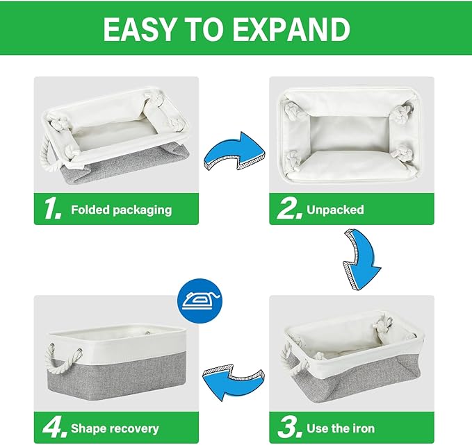 Bidtakay Small Baskets Fabric Storage Baskets for Organizing 3-Pack 12x8x5 Inch Collapsible Storage Bins for Shelves Canvas Bins for Closet Organization Home Baskets Storage Linen Closet S-White&Grey
