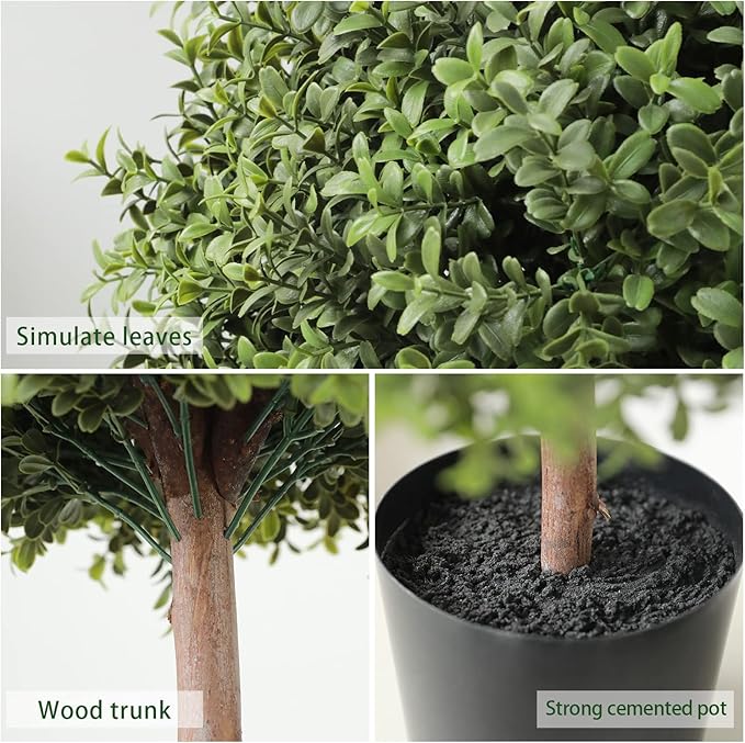 2 Pack 24.5inch Artificial Topiary Ball Plants, Faux Boxwood Ball in Pot, Fake Outdoor Plant for Front Door Decor, Home Decor, Garden, Wedding Decor