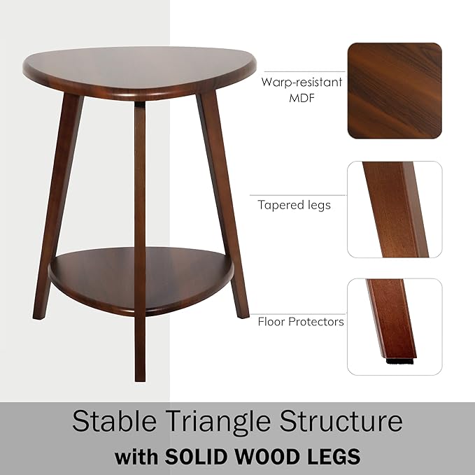 Modern End Table, Wood Side Table with Storage Shelf, End Table for Living Room, Small Side Tables for Small Spaces, Solid Wood Legs, Brown