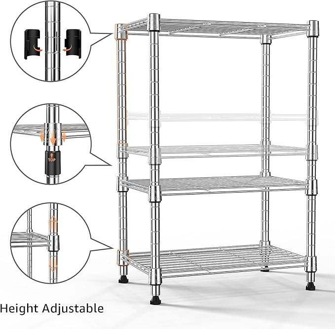 450 lbs Wire Storage Shelving 3-Tier Utility Shelving Unit Steel Organizer Wire Rack for Home,Kitchen,Office,Chrome(11.8" D x 17.7" W x 26.4" H)