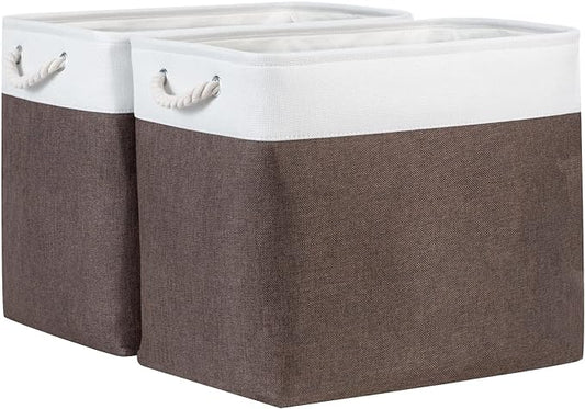 Bidtakay Baskets for Organizing Set of 2 Extra Large Fabric Storage Bins 17x12x15 in Collapsible Laundry Baskets Blanket Basket with Soft Handles Rustic Decorative Stair Basket Dog Toy Bins