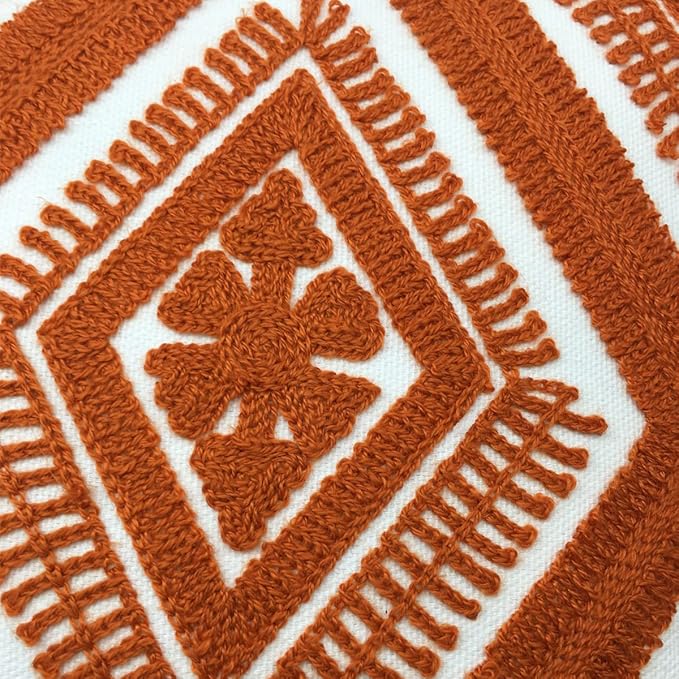 Alysheer Embroidered Decorative Throw Pillow Covers 18x18 inches Set of 2 Pieces, Boho Geometric Modern Chic Classic Pattern Cotton Cushion Cases for Sofa Couch Bed Living Room(Burnt Orange)
