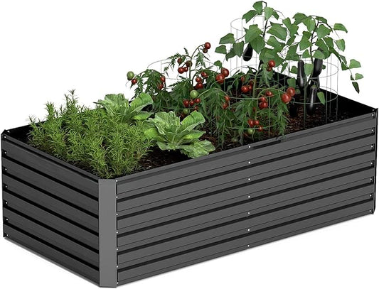 8x4x2 ft Raised Garden Bed, Large Metal Planter Raised Beds, Planters for Outdoor Plants for Vegetables, Flowers, Herbs, Fruits, and Succulents.Black