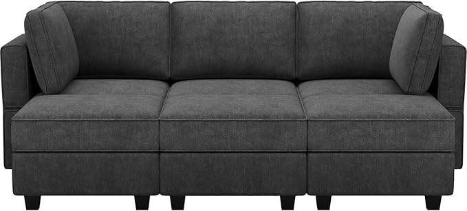 Belffin Terry Fabric Modular Sectional Sleeper Sofa Bed with Storage Convertible Sectional Couches for Living Room 6 Seaters Black Modular Sofa