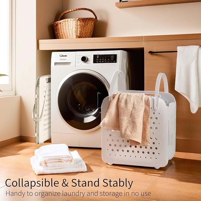 45L Foldable Laundry Basket, Plastic Collapsible Laundry Baskets with Handles, 12 Gallons Dirty Clothes Hamper for Dorm Laundry Room Organization, Freestanding Wall Hanging Laundry Hamper