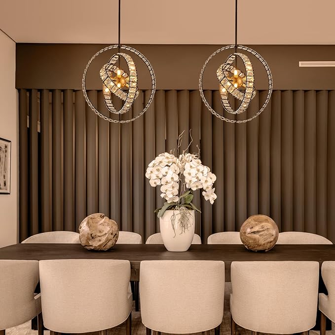 18" Crystal Globe Sputnik Chandelier, 6-Light Black Gold Modern Adjustable Hanging Ceiling Pendant Light Fixture for Entryway Foyer Stairway Bedroom Dining Living Room Hallway