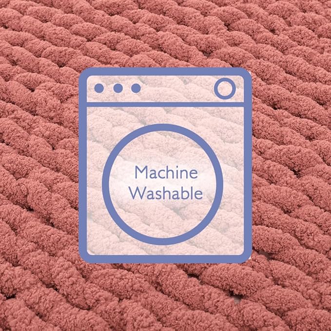 Bigacogo Chunky Knit Throw Blanket for Couch, 51x63 inches, 100% Hand Knitted with Thick Jumbo Chenille Yarn, Cozy Soft Large Rope Knot Cable Crochet Blankets for Sofa Bed Living Room, Antique Red