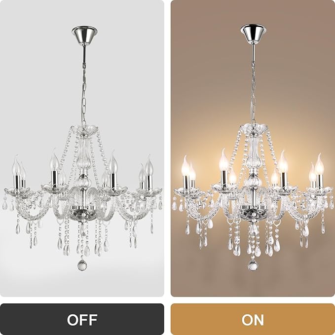 Modern Elegant 8 Lights K9 Crystal Glass Chandelier Pendant Ceiling Lighting European Style for Dining Living Room Bedroom Transparent, 8 E12 Bulbs Required