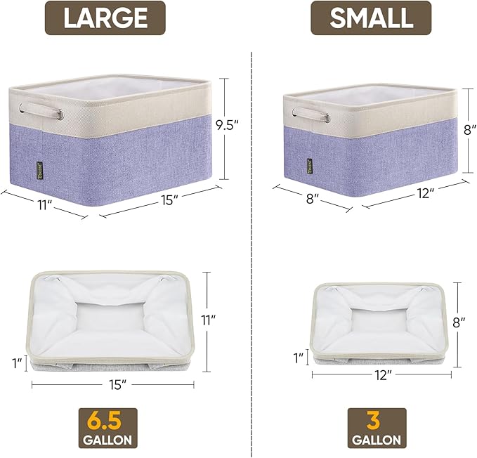 BALEINE 2 Pack Fabric Storage Bins for Shelves, Linen Storage Baskets for Organizing, Decorative Closet Bins for Clothes, Home (Lavender, 15''x11''x9.5'')
