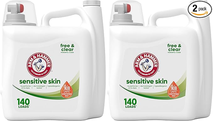 Arm & Hammer Sensitive Skin Free & Clear, 140 Loads Liquid Laundry Detergent, 140 Fl oz (Pack of 2)