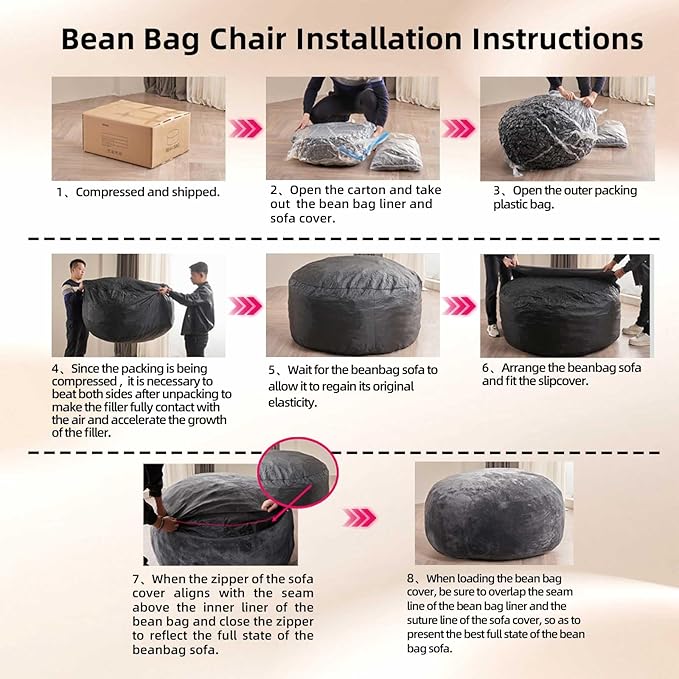 5FT，Big Bean Bag Chairs for Adults，Large beanbag with Filler Included，Memory Foam Material，Easy to Clean and Washable Corduroy Fabric，Suitable for Living Room and Bedroom (Brown, 5 Foot)