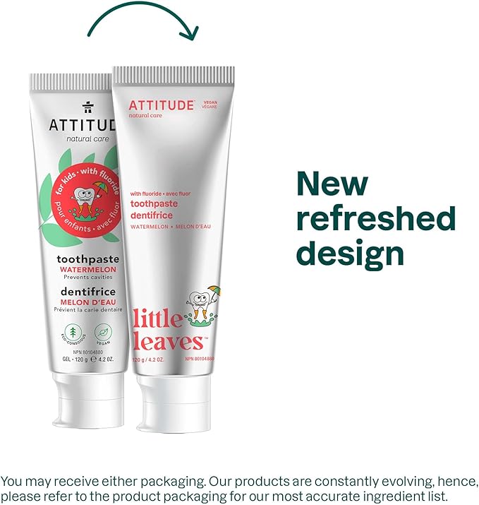 ATTITUDE Toothpaste with Fluoride, Prevents Tooth Decay and Cavities, Vegan, Cruelty-Free and Sugar-Free, Watermelon, 4.2 Oz