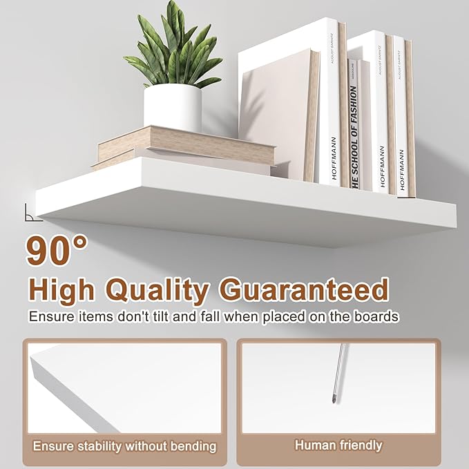 40 Inch Floating Shelf 2 Pack Large Floating Shelves for Wall No Drilling Accessories Included Deep Wall Shelves for Living Room Kitchen Farmhouse 40" W x 12" D x 1.2" White