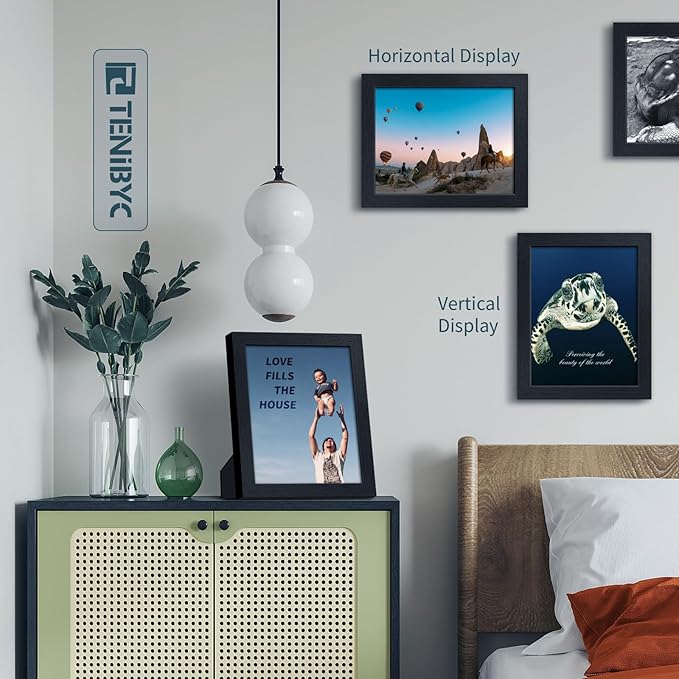 8.5x11 Picture Frame Set of 3 - Black Woodgrain, Solid Wood & HD Tempered Glass, Table Display or Wall Hanging