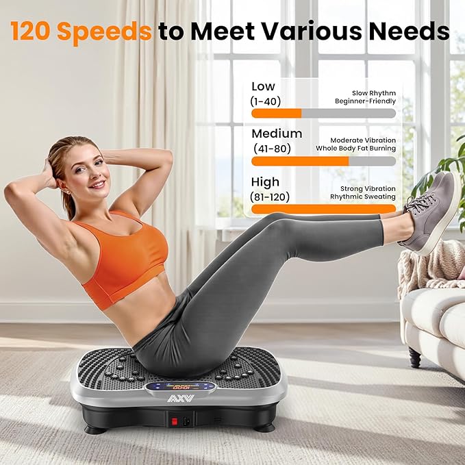 AXV Vibration Plate Fitness Platform Exercise Machine Vibrating Lymphatic Drainage Shaking Full Body Shaker Workout Vibrate Stand Shake Board Sport Gym for Weight Loss Fat Burner for Women Men