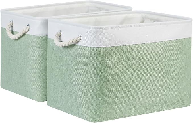 Bidtakay Baskets Fabric Closet Organizer Set of 2 Green Collapsible Storage Bins with Handles 16x12x12 in Large Decorative Tall Baskets for Shelves Nursery Baby Toys Storage Living Room Decor