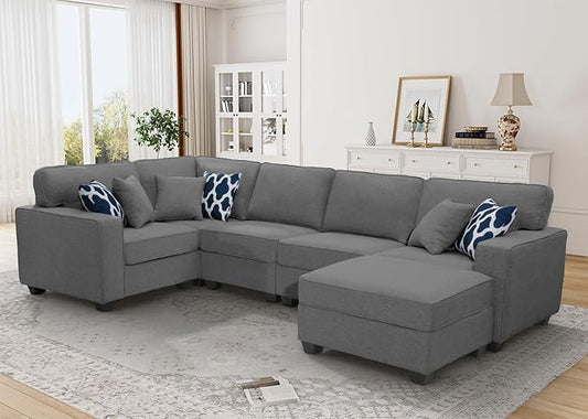 L Lengend Vansen Modular Sectional Sofa U Shaped Couch with Ottoman Modern Reversible Corner Sectional Couch for Living Room (Dark Grey, U Shaped Sofa-1)