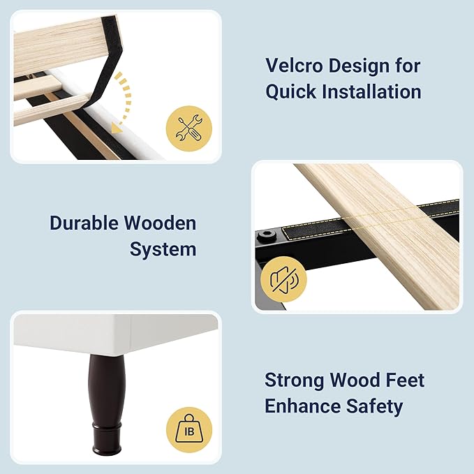 Allewie Full Size Bed Frame with Adjustable Velvet Tiara Headboard, Upholstered Diamond Button Tufted Platform Bed, Wood Slats Support, No Box Spring Needed, White