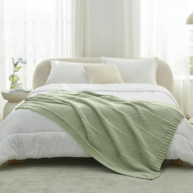Amélie Home Chenille Knit Throw Blanket for Couch, Chevron Texture Decorative Soft Blanket for Sofa, Bed & Chair, 60"x80", Sage Green