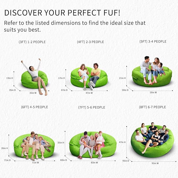 Bean Bag Chair for Adults 6FT,Soft Removable Cover for Teens/Girls Bedroom,Fluffy Giant Round Floor Beanbag Lounger Chairs (No Filler,Green)