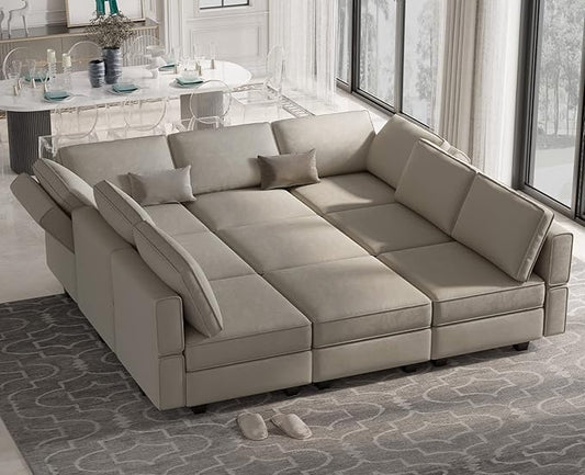 Belffin Modular Sectional Sofa with Ottomans Velvet Reversible Chaise Sleeper Bed Storage Seat Grey…, MD-S-1