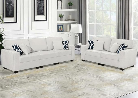 L Lengend Vansen Modular Sectional Sofa U Shaped Couch with Ottoman Modern Reversible Corner Sectional Couch for Living Room (Cream, 2+3)