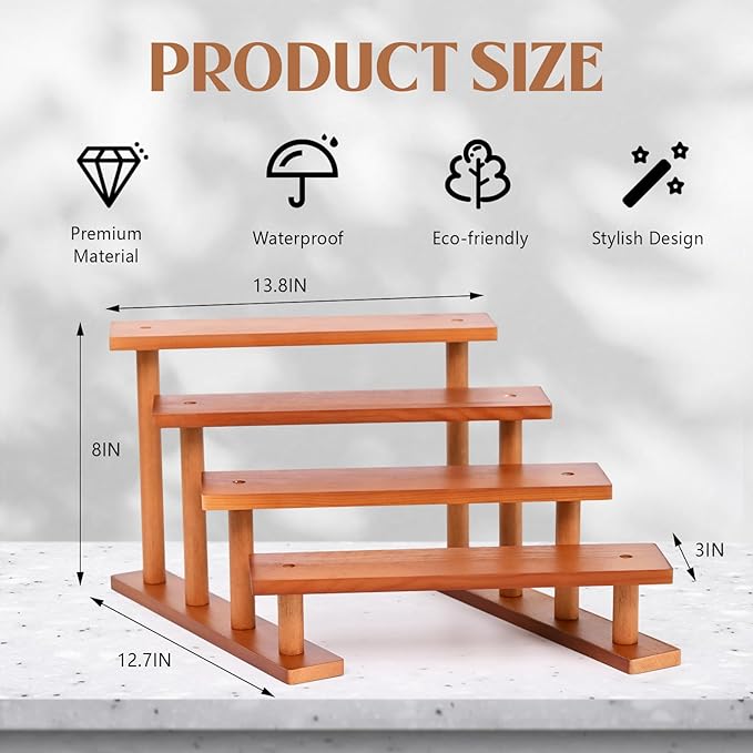 4 Tier Wooden Display Riser Stand Perfume Organizer, Dessert Table Display Set, Solid Wood Food Display Stands for Party, Bamboo Rustic Solid Wood Shelf for Cupcakes, Perfume, Cologne, Spiece