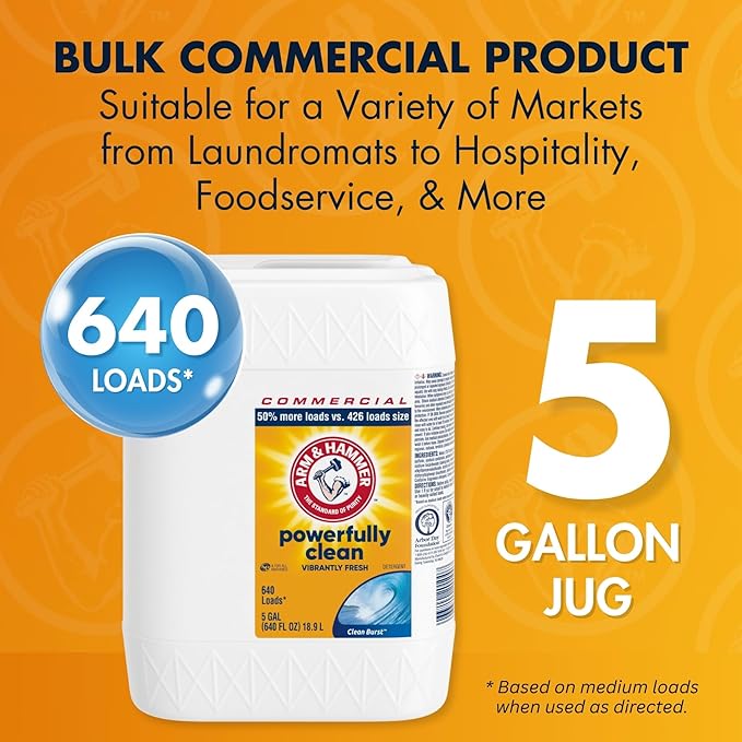 Arm & Hammer Liquid Laundry Detergent Professional, Clean Burst, 5 Gallon (Pack of 1) 640 Loads