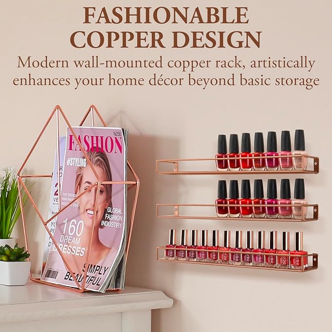 MyGift Modern Copper Metal Wall Mounted Display Racks, Set of 3