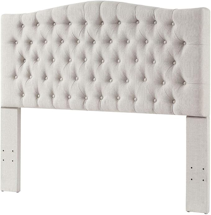 24KF Upholstered Tufted Button Linen Fabric Headboard,Comfortable Fashional Headboard Queen/Full Size,Ivory