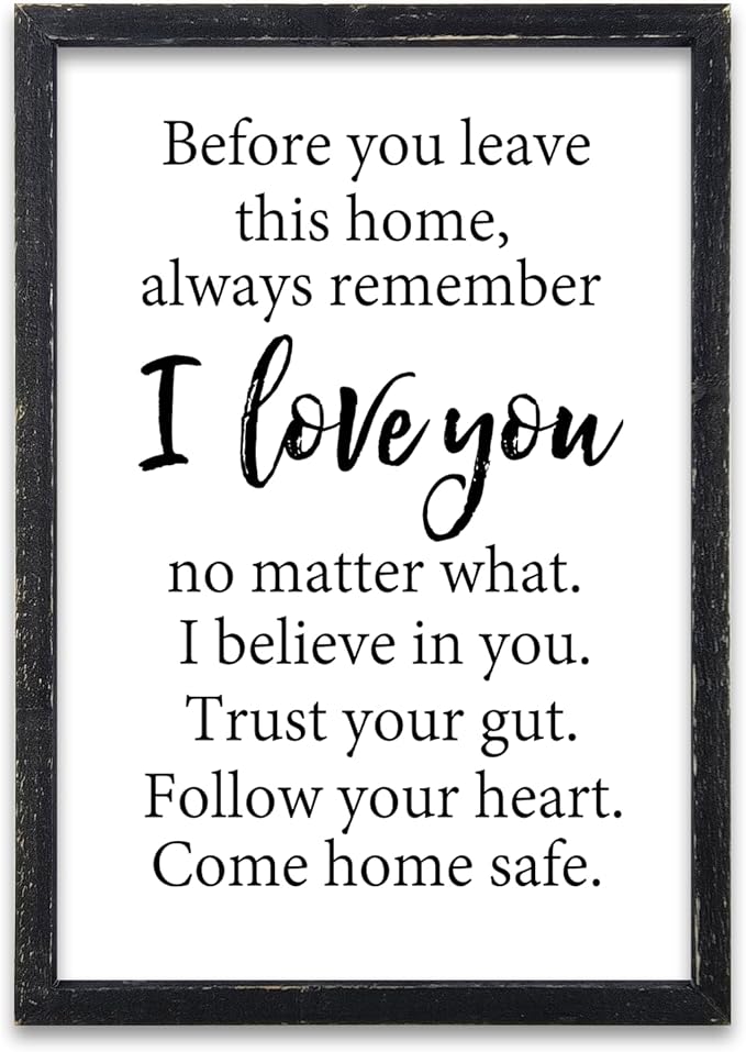 Before You Leave This Home Sign Wall Decor 16x11 Inch I Love You Inspirational Entryway Wood Framed Wall Hang Art (Black)