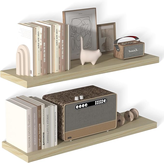 40 Inch Floating Shelf 2 Pack Large Floating Shelves for Wall No Drilling Accessories Included Deep Wall Shelves for Living Room Kitchen Farmhouse 40" W x 12" D x 1.2" Oak