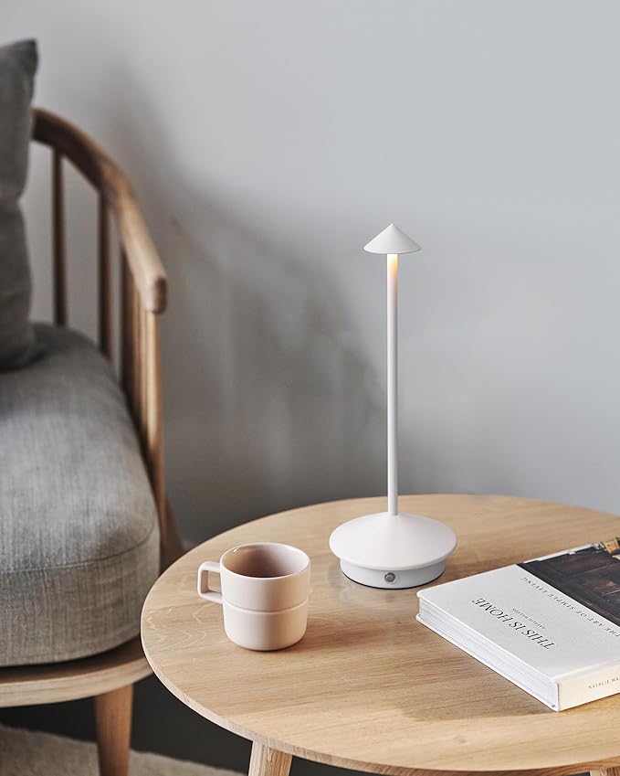 Modern Cordless Table Lamp Set of 2, Portable LED Desk Lamps, 5000mAh Rechargeable Battery Operated Lighting for Bedroom Dining Room Restaurant Coffee Shop Camping Night Light (White)