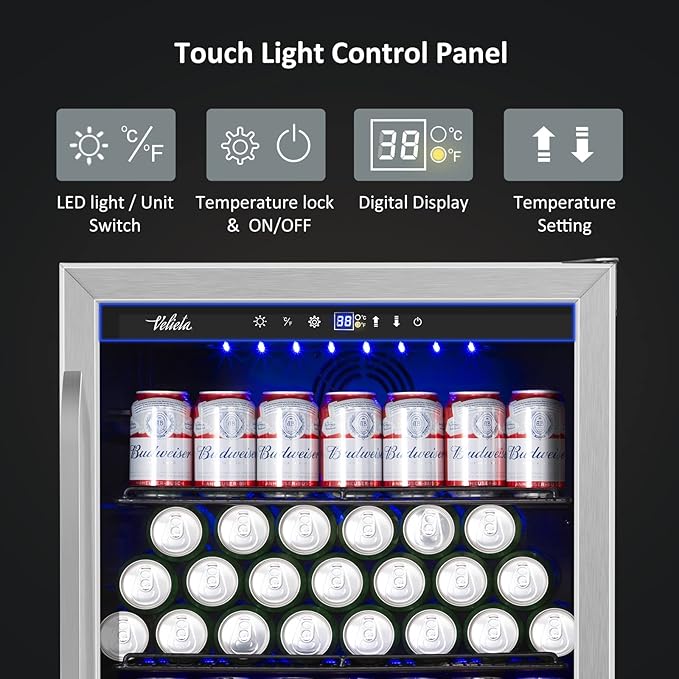 24 Inch Beverage Refrigerator Cooler,210 Cans Wide Beverage and Beer Fridge with Glass Door and Powerful Cooling Compressor, Built-in/Freestanding Drink Fridge for Kitchen, Bar or Office