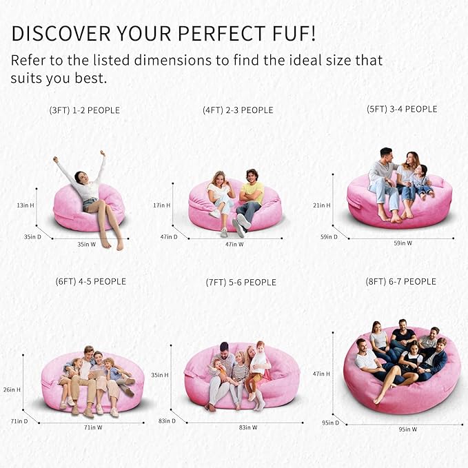 Bean Bag Chair for Adults 3FT,Soft Removable Cover for Teens/Girls Bedroom,Fluffy Giant Round Floor Beanbag Lounger Chairs (No Filler,Pink)
