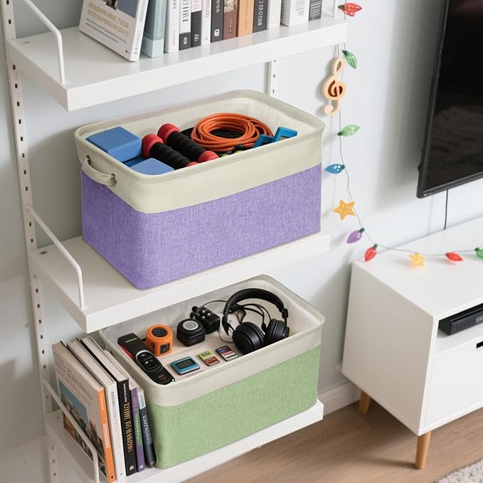 BALEINE 4 Pack Fabric Storage Bins for Shelves, Linen Storage Baskets for Organizing, Decorative Closet Bins for Clothes, Home (Skyblue, 15''x11''x9.5'')