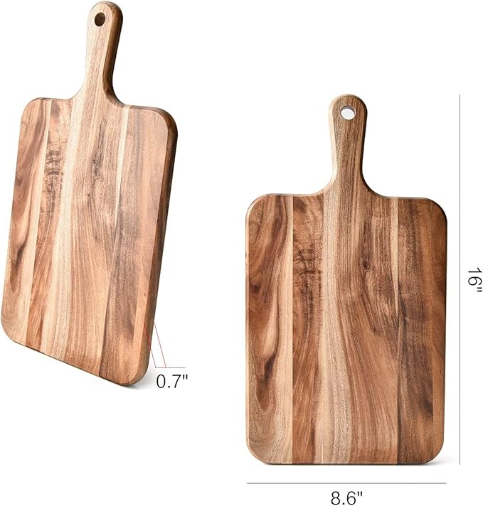 Acacia Wood Cutting Board - Wooden Kitchen Cutting Board for Meat, Cheese, Bread,Vegetables &Fruits- Charcuterie Board Cheese Serving Board with Handle,16" x 8.6”