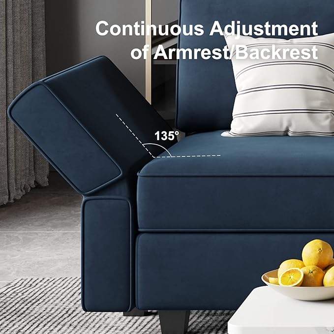 Belffin Modular Sofa Couch with Storage Seats Sectional Sofa Velvet Sofas for Living Room Blue